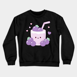 Cute Kawaii Blueberry Smoothie with Hearts | Design for Kawaii Food Lovers Crewneck Sweatshirt